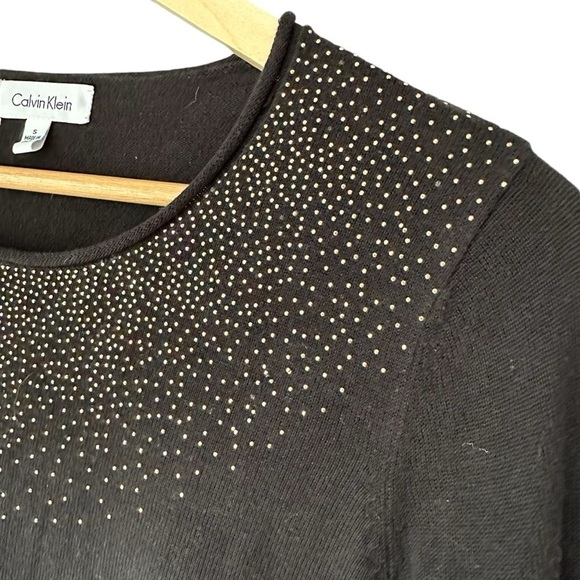 Calvin Klein Long Sleeve Gold Embellished Crewneck Sweater, Small - Picture 1 of 8
